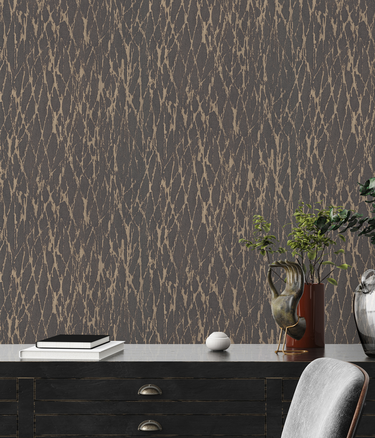 Papier peint Faux Uni Écorce anthracite taupe - Smart Surfaces d'A.S. Création AMB3| Réf. AS-395635