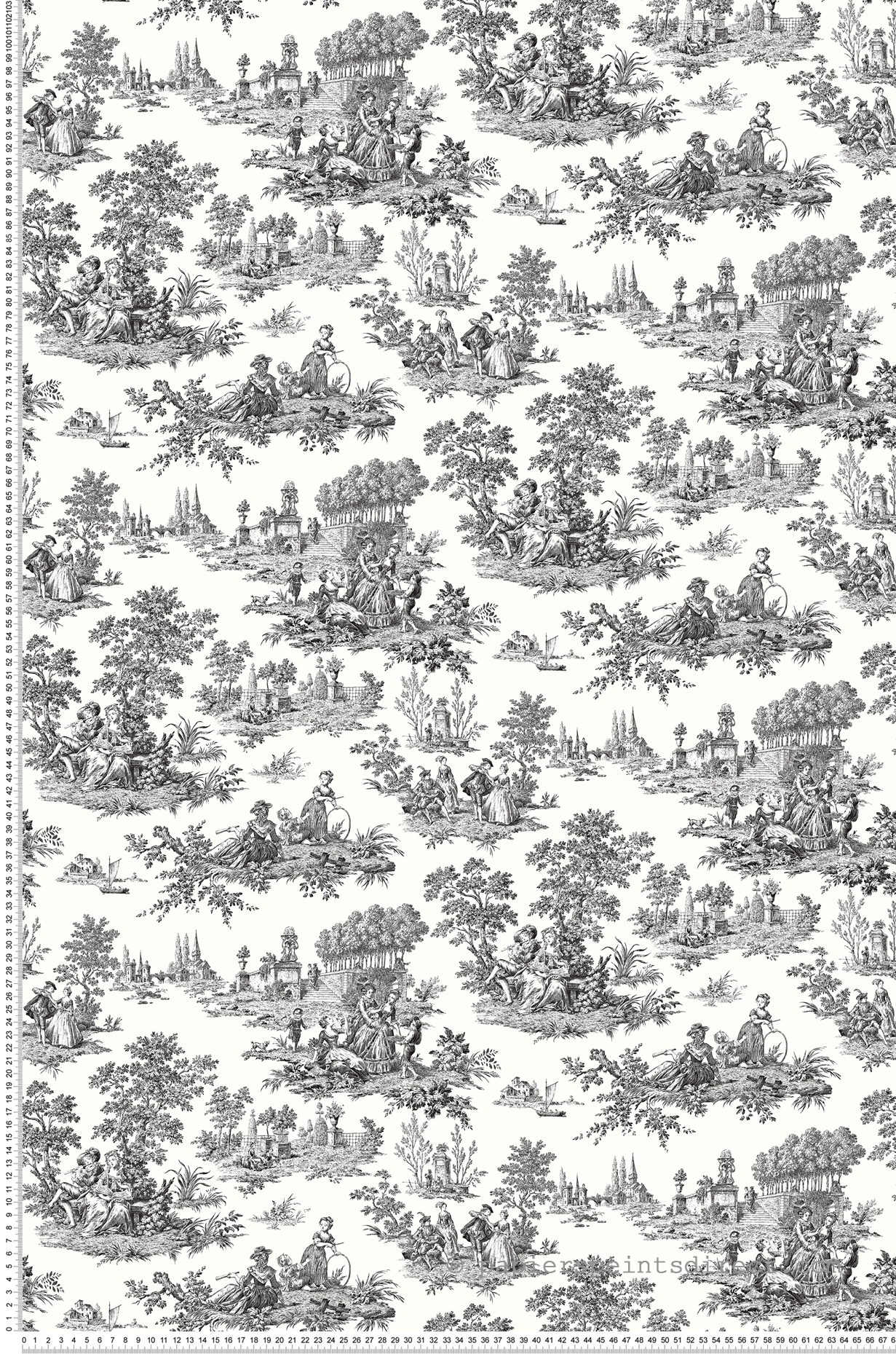 Papier peint Toile de Jouy Vintage anthracite - Alice et Rose de Lutèce | Réf. LTC-VI81000
