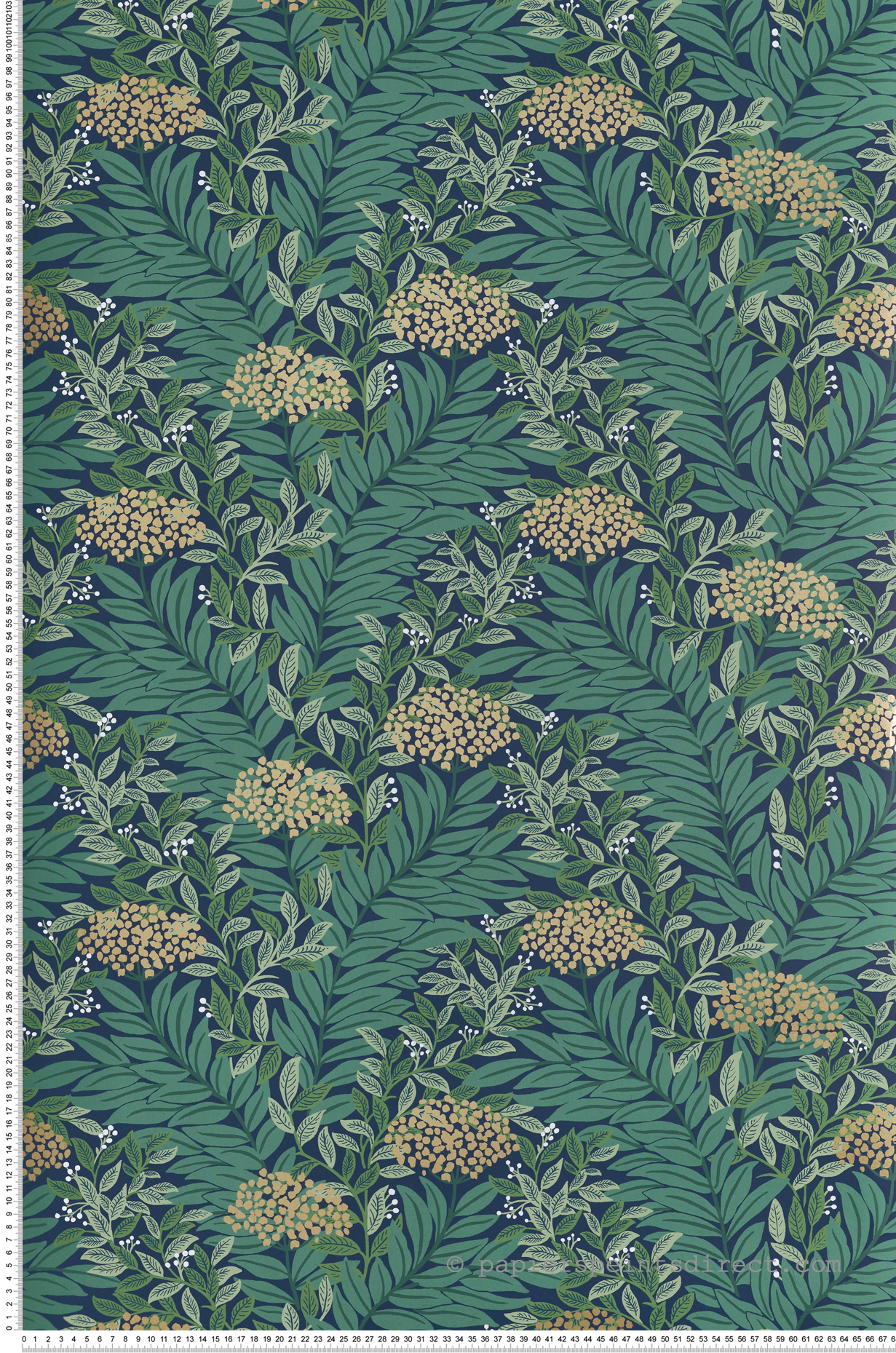 Papier peint Végétal Flora Highgrove marine doré - Rifle Paper Co. 3 de York (Initiales) | Réf. INI-RF7505