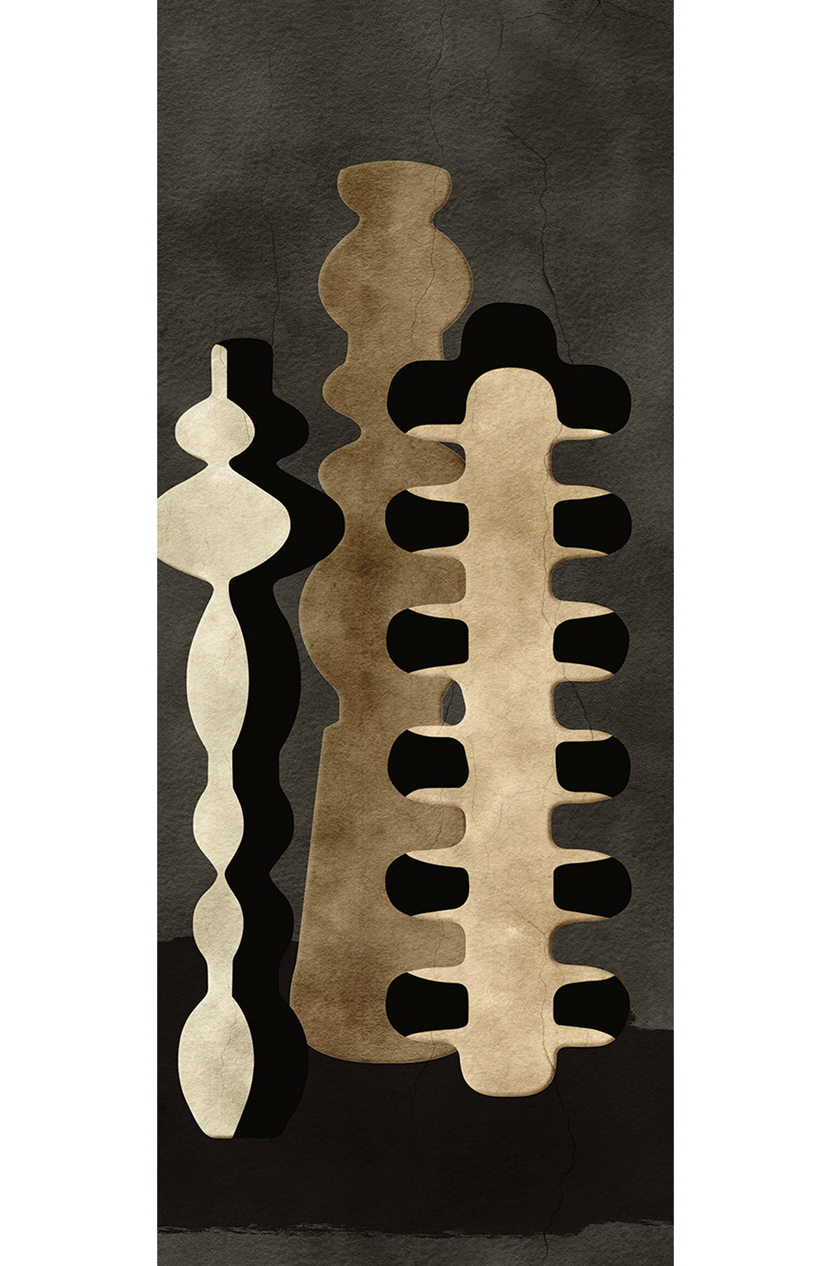 Papier peint panoramique Poterie Design noir marron - C H260 - Terra de Masureel | Réf. MAS-DGPOT1033-260