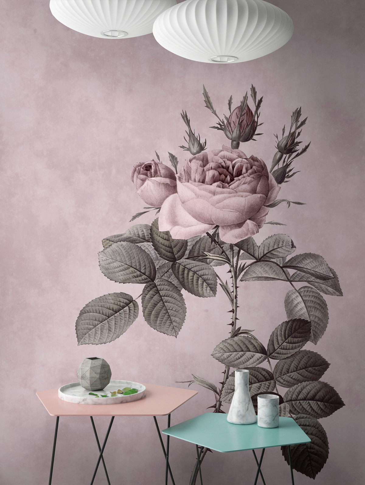 Papier peint panoramique Fleurs Rose 1 - AMB Référence DD110741 - Intissé 200g/m2 - Standard 400 x 270