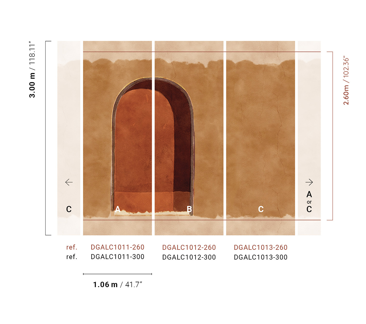 Papier peint panoramique Porte Alcove terracotta - C H260 - Terra de Masureel | Réf. MAS-DGALC1013-260