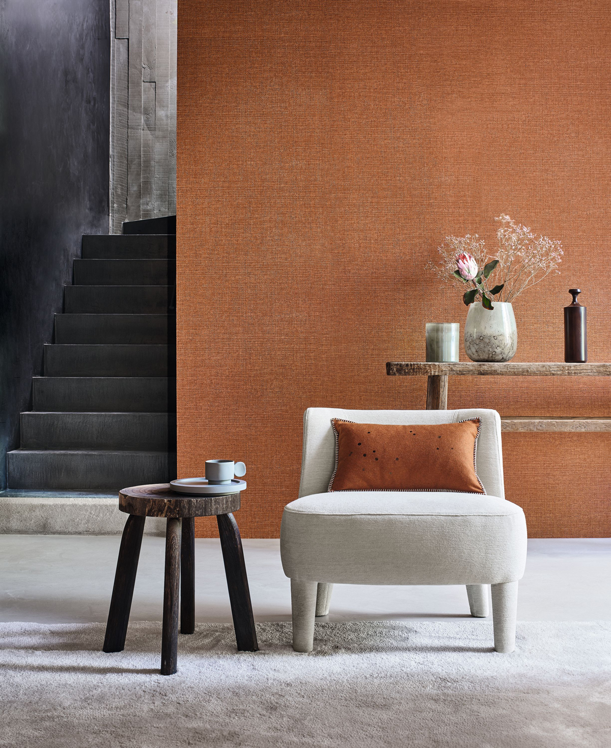 Papier peint Faux-uni Carioca orange brulé - Golfe du Bengale de Casamance | Réf. CAS-B74252650