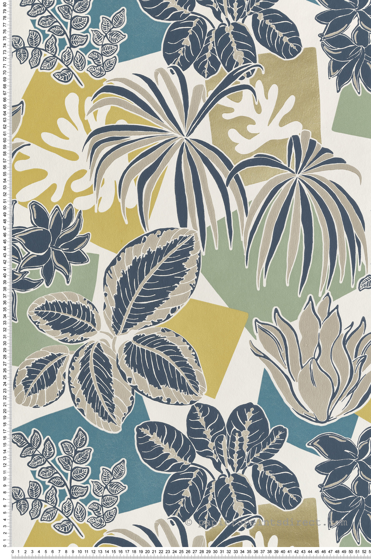 Papier peint Plante Géométrique Frondoso bleu doré - Irisa d'Osborne & Little | Réf. OSB-W7855-04