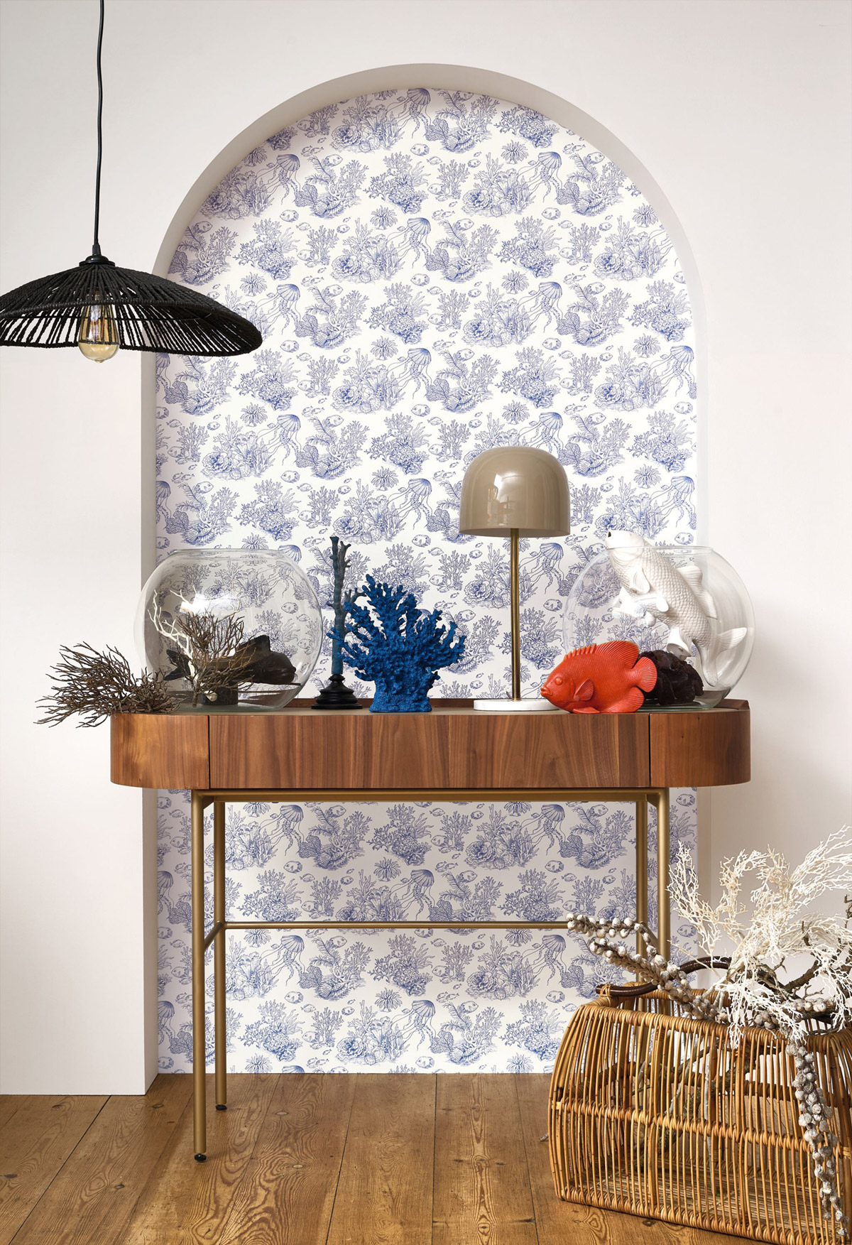 Papier peint Toile de Jouy Marin Côte Sauvage bleu - Seaside de Casadéco | Réf. SEAS201476446