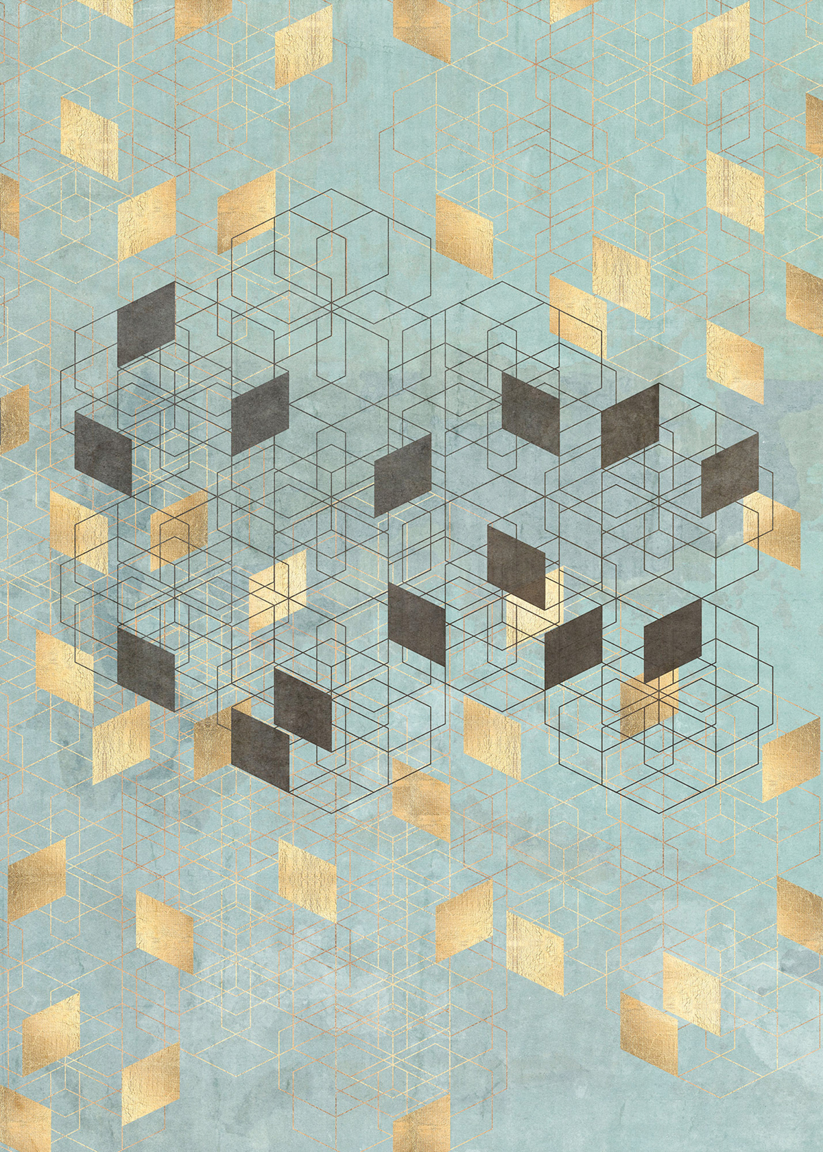 Papier peint panoramique Cube Plaqué Or - Papier Peint Komar INK