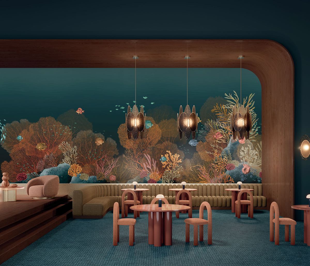 Papier peint panoramique Aquarium Polynésie bleu marine - Panoramas 4 de Casamance | Réf. CAS-76792038
