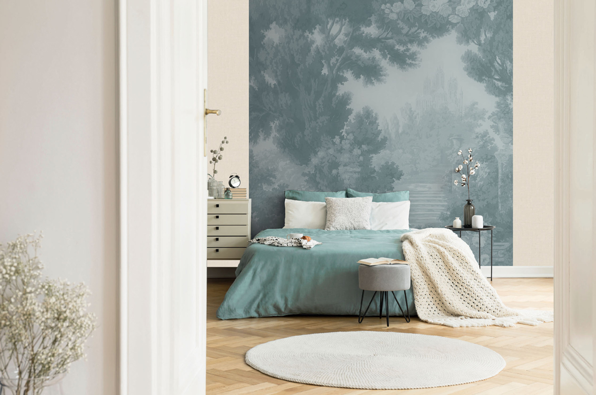 Papier peint panoramique Paysage Lac Aurore vert - Villa Rosalie de Lutèce | Réf. LTC-56220204