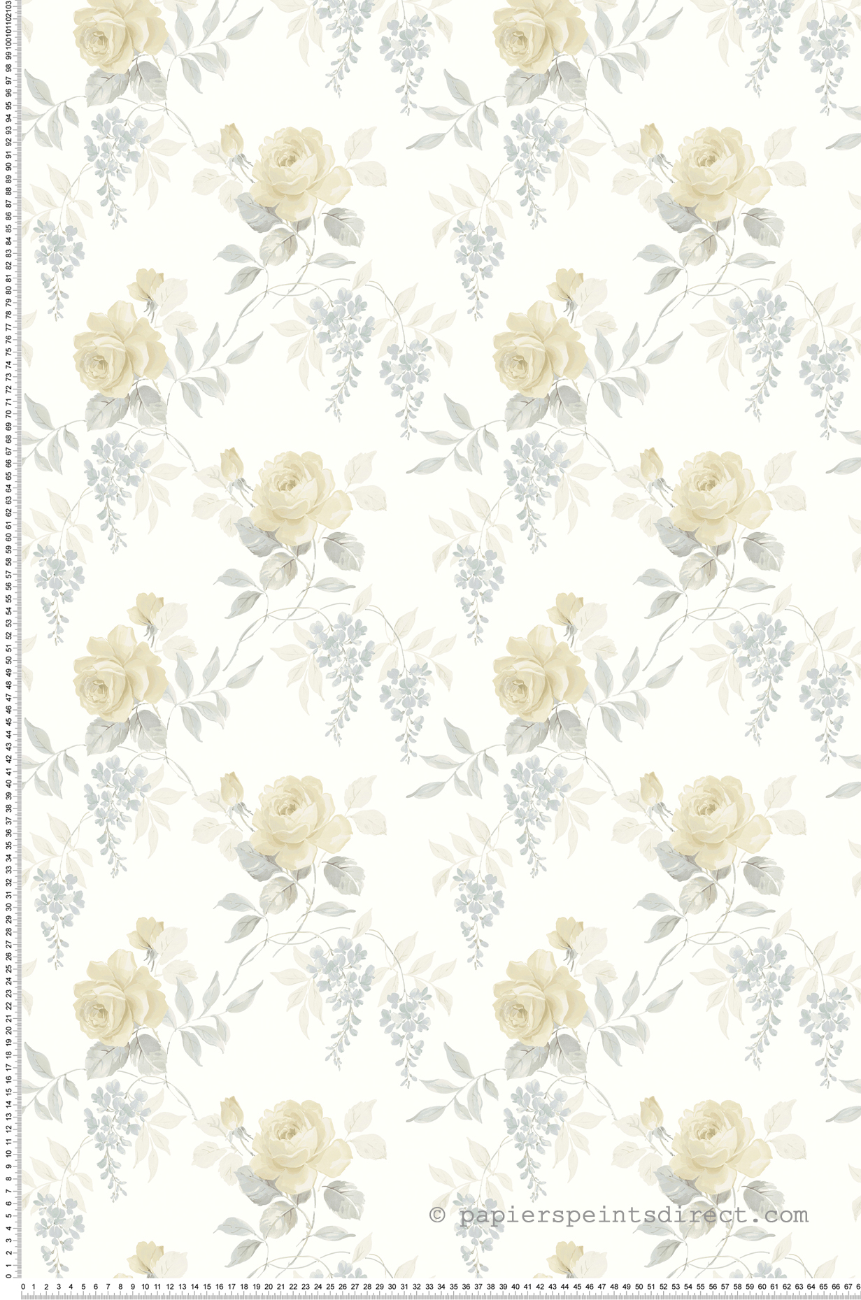 Papier peint Roses Feuillages jaune pâle - Alice et Rose de Lutèce | Réf. LTC-VI81903