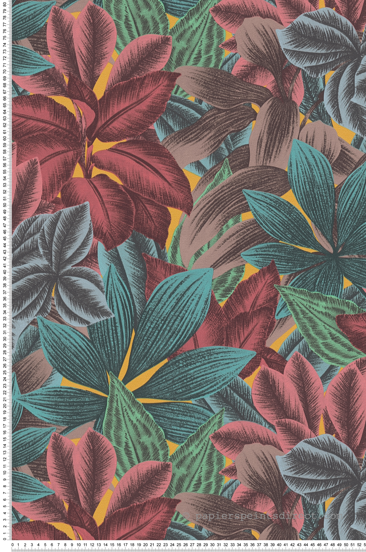 Papier peint Tropical Feuille Léa jaune rouge - Metropolitan Stories 3 d'A.S. Création | Réf. AS-392222