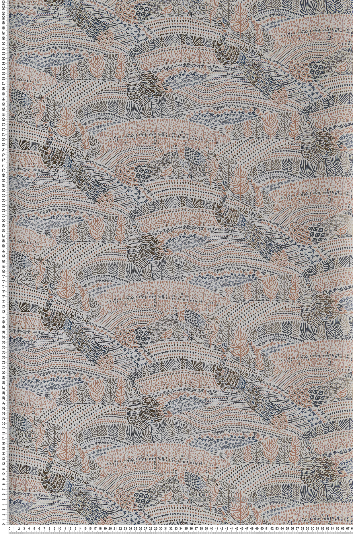 Papier peint ethnique Paon Eden gris/terracotta - Blossom de Casamance | Réf. CAS-74330297