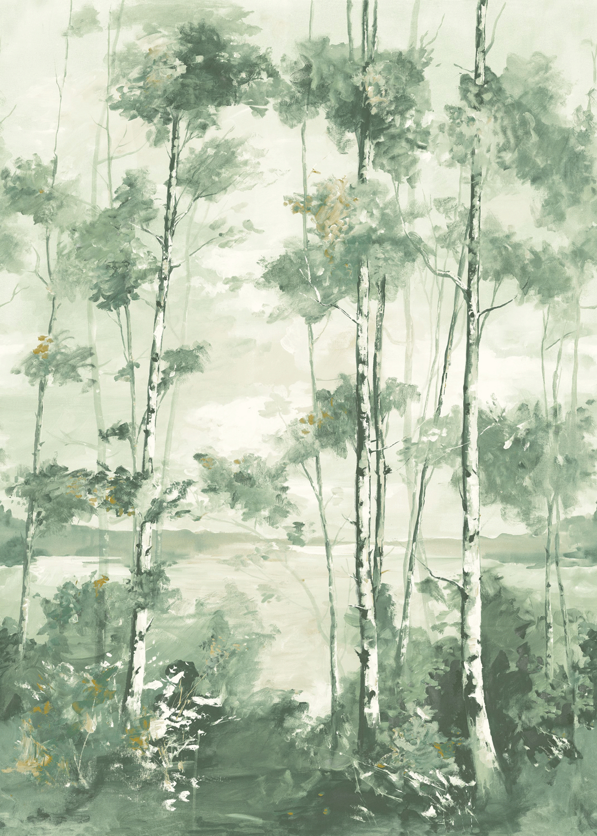 Papier peint panoramique Forêt Boréale M vert eucalyptus 200X280 - Riverside 4 de Casadéco | Réf. RIVI89567803