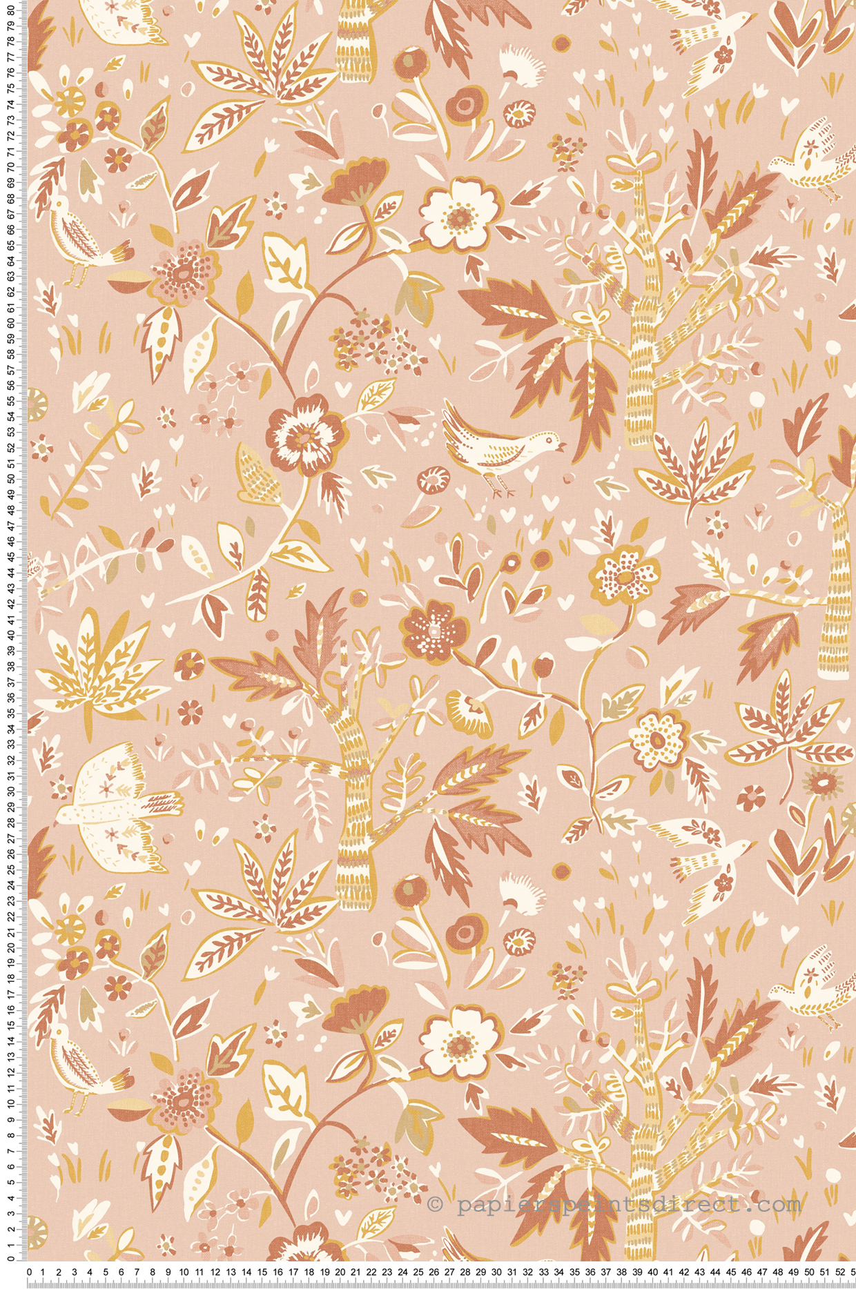 Papier peint Arbre et Oiseaux Echappée rose et doré - Bohème de Casélio | Réf. BOM103154025