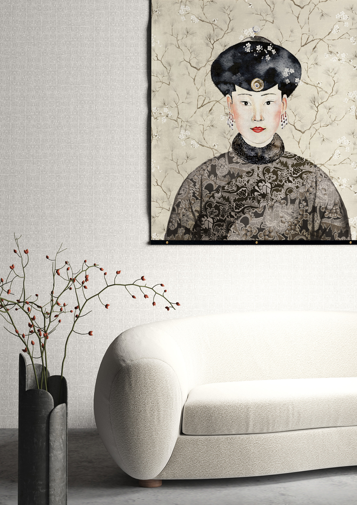 Papier peint Ethnique Graphique Hoshi gris clair argenté - Kimono de Masureel | Réf. MAS-KIM604