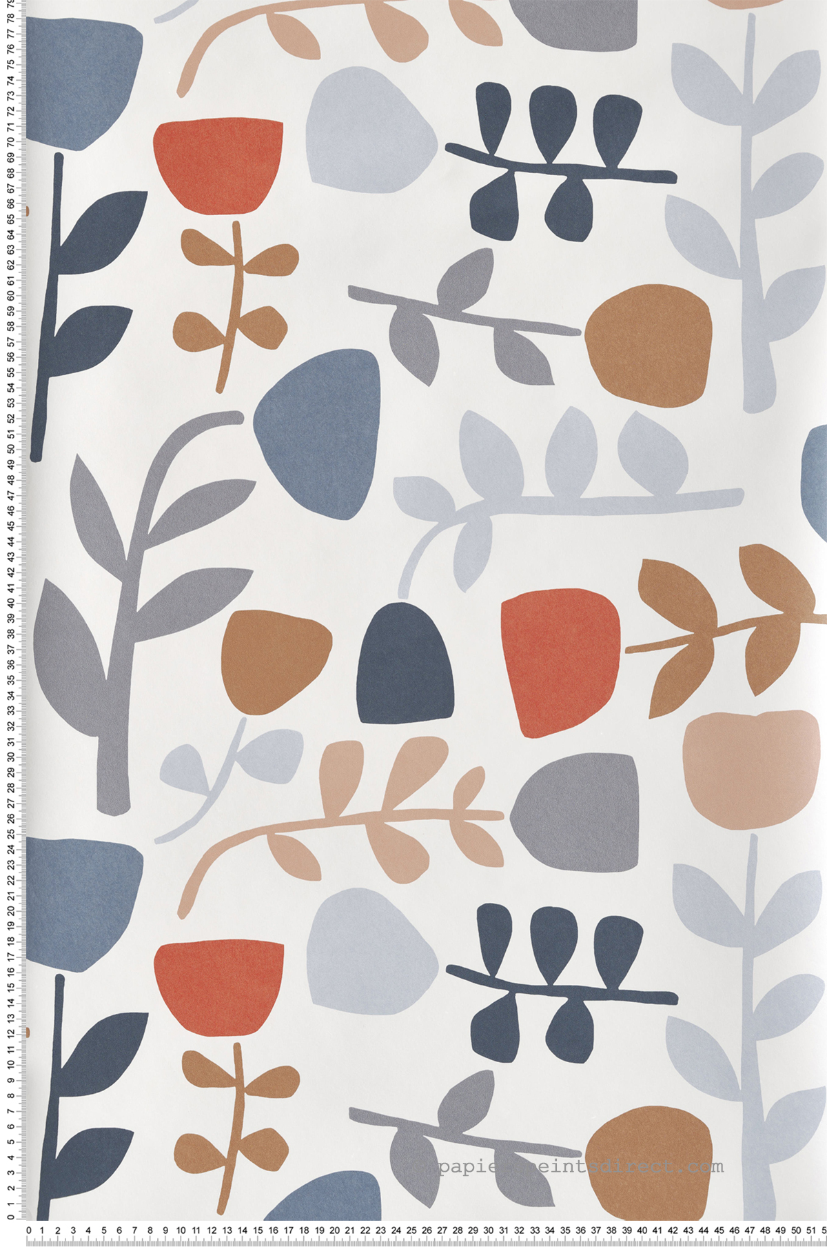 Papier peint Allover Floral Scandinave Juni orange bleu - Delicatesse de Lutèce | Réf. LTC-FD26535