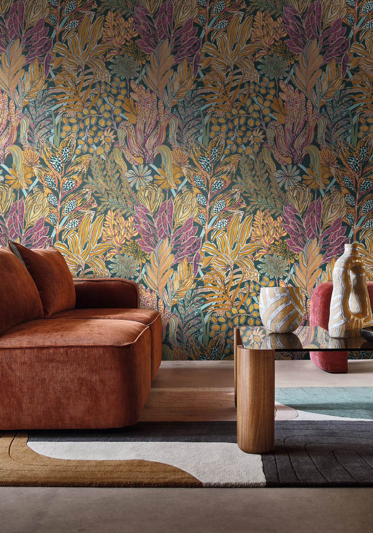 Papier peint Jungle Borromée multicolore - Jardin Félicia de Casamance | Réf. CAS-A74320936