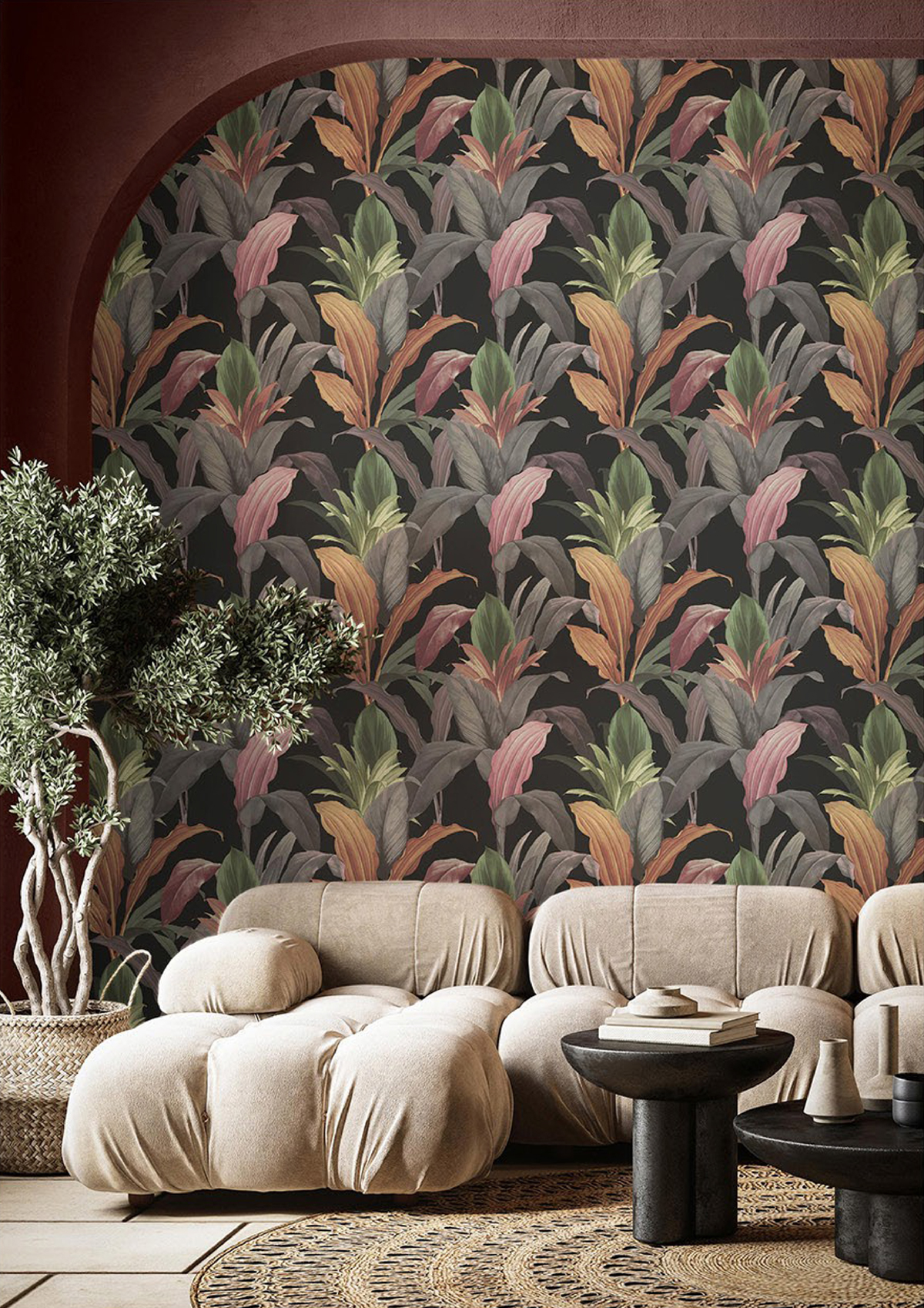 Papier peint Feuillage Ananas noir rose - Maison Paradis de Lutèce | Réf. LTC-MP15518