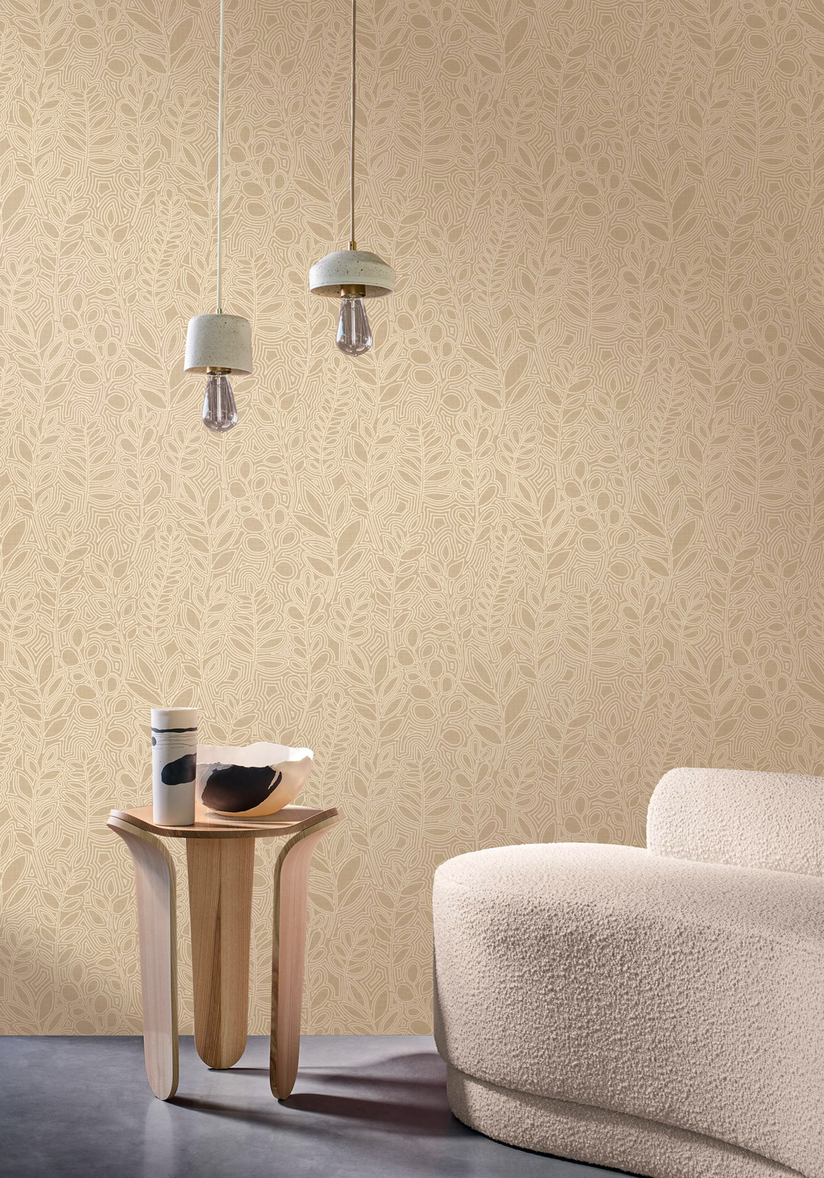 Papier peint Feuille Broderie Astragale sable - Palmadora de Casamance | Réf. CAS-76680202