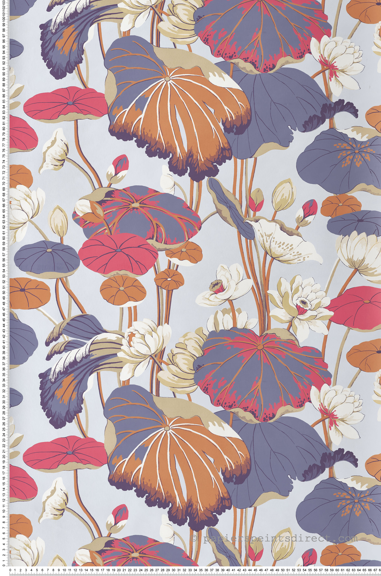 Papier peint Fleur de Lotus parme, rose, orange - Greenhouse de York (Initiales) | Réf. INI-GO8291