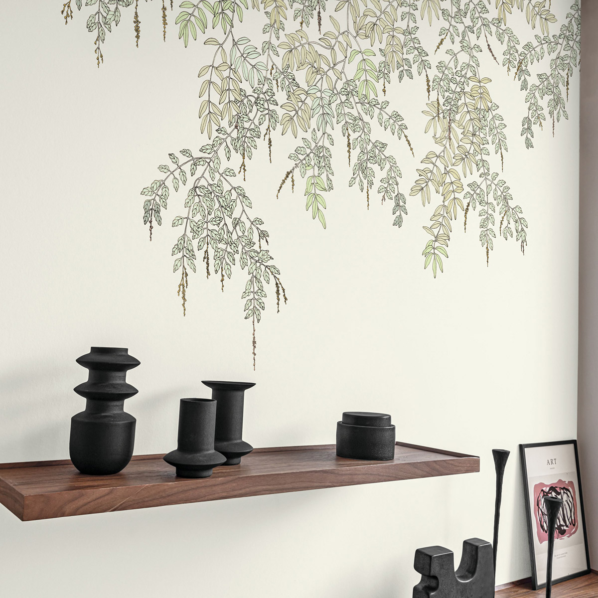 Papier peint panoramique Feuillage Falling Petals vert d'eau 200X280 - Art of Botany de Casélio AMB2 | Réf. AOB106707003