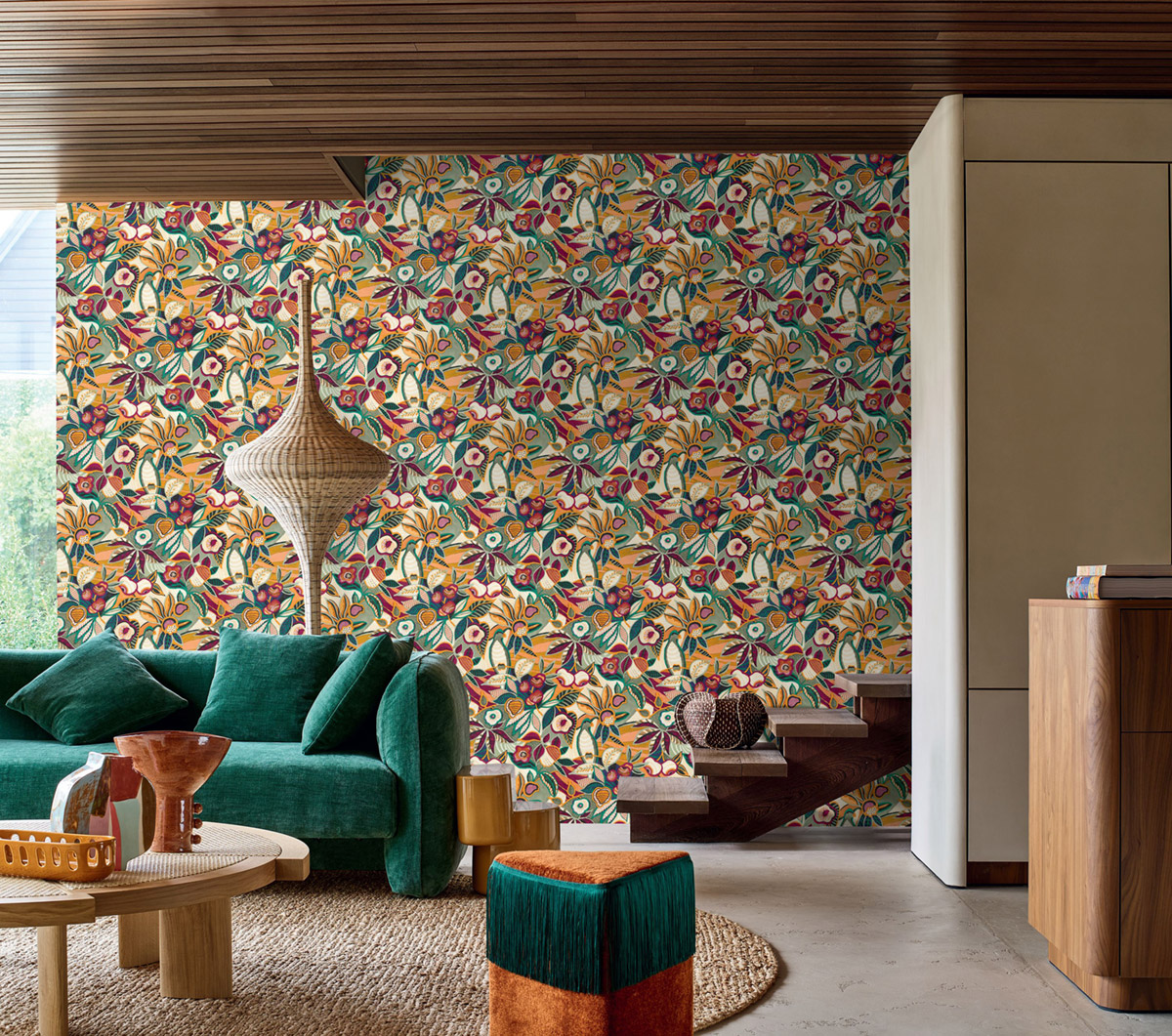 Papier peint Fleur Oiseau Tehuana multicouleurs - Casa Azul de Casamance | Réf. CAS-76300406