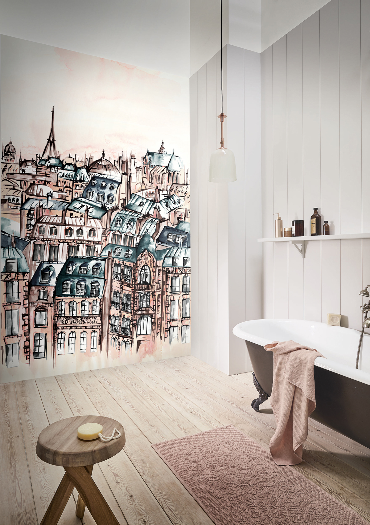 Papier peint panoramique Paris Grands Boulevards rose - Panoramas de Casamance | Réf. CAS-74981936