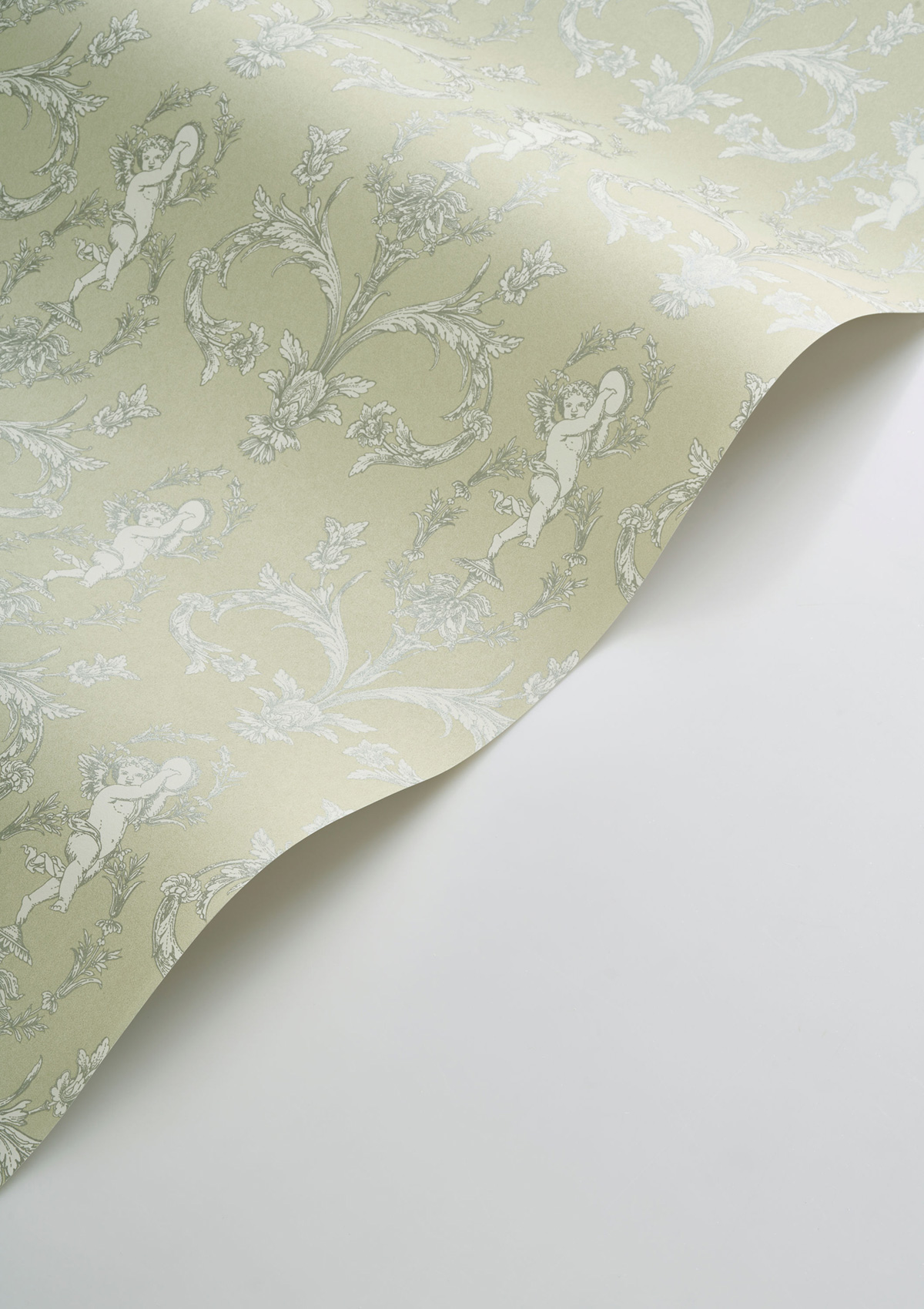 Papier peint Cherubin Seraphin vert amande argenté - Les Belles Toiles De Jouy 2 de Casadéco VAGUE | Réf. BTJD201717373