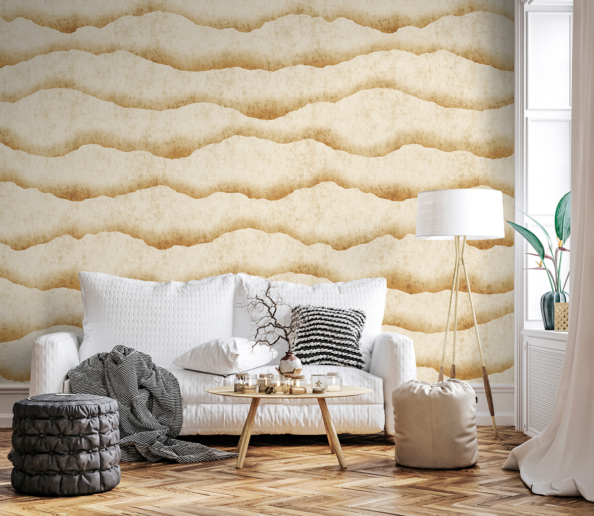 Papier peint panoramique Vague Sable beige - Panorama 2 de Lutèce | Réf. LTC-PAN1781C