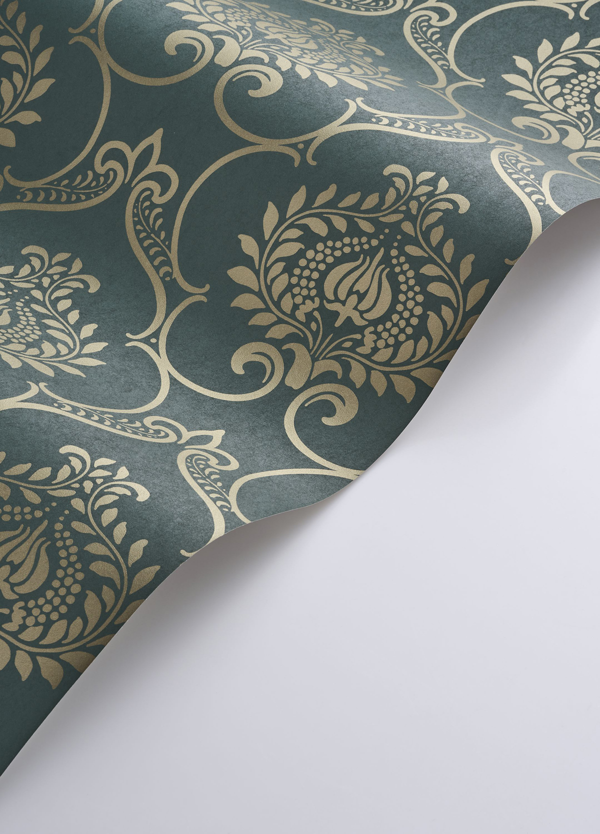 Papier peint Ornements Floraux Panache vert doré - Elixir de Casadéco | Réf. EXIR202017900