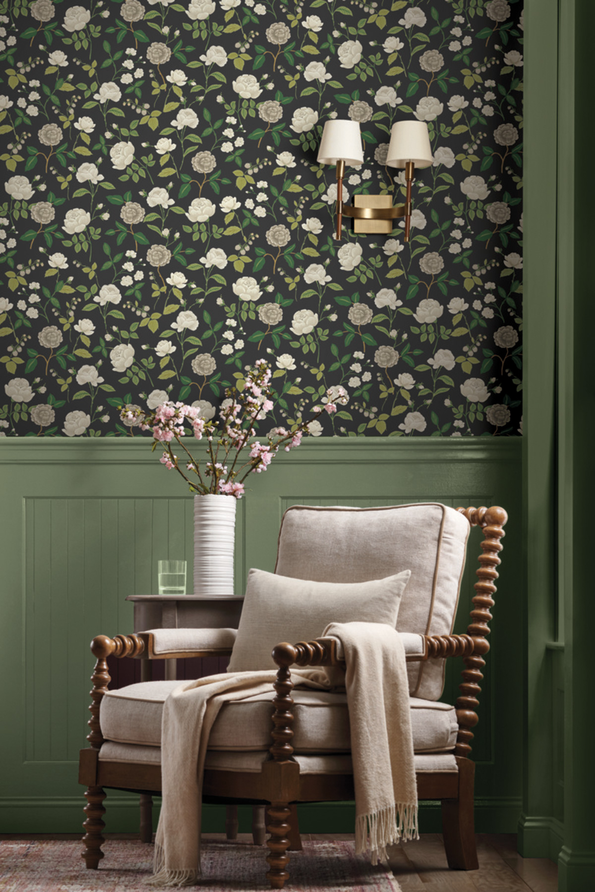 Papier peint Fleurs Romantiques noir gris - Rifle Paper Co. 3 de York (Initiales) | Réf. INI-RF7542