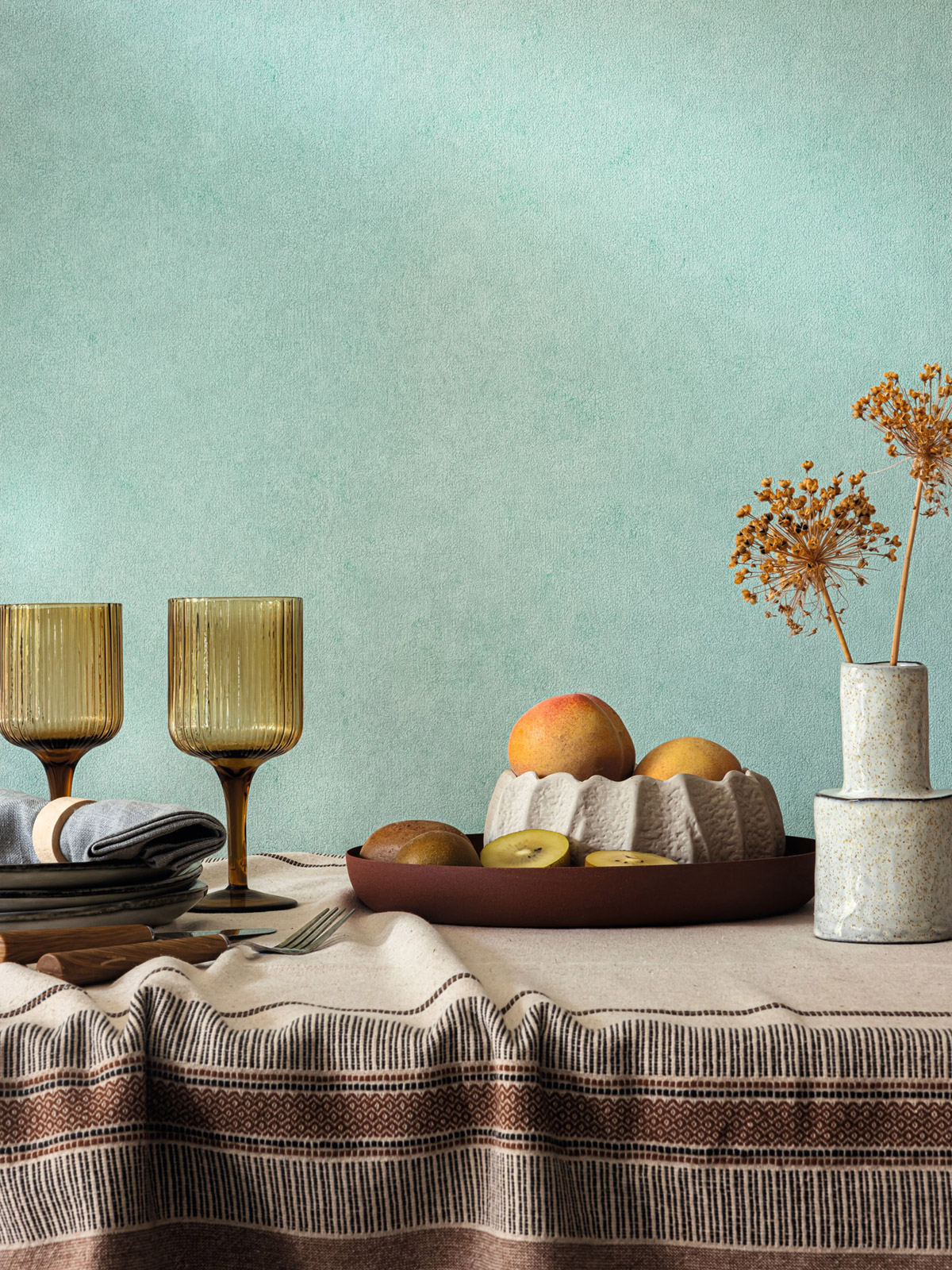 Papier peint Uni Terre Cuite Métallisé vert menthe irisé - Céramique de Casélio | Réf. CER105257150