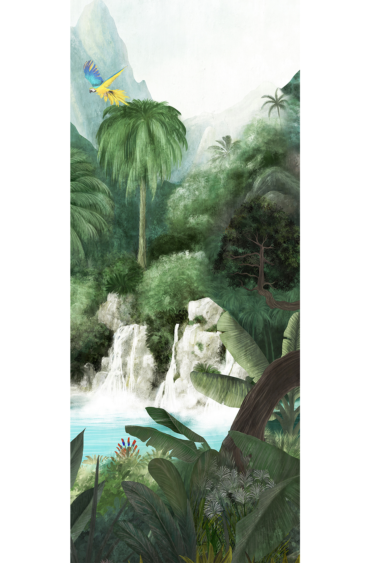 Papier peint panoramique Oasis Toucan vert - D H260 - Wall Designs IV de Masureel | Réf. MAS-DG4TOU1024-260
