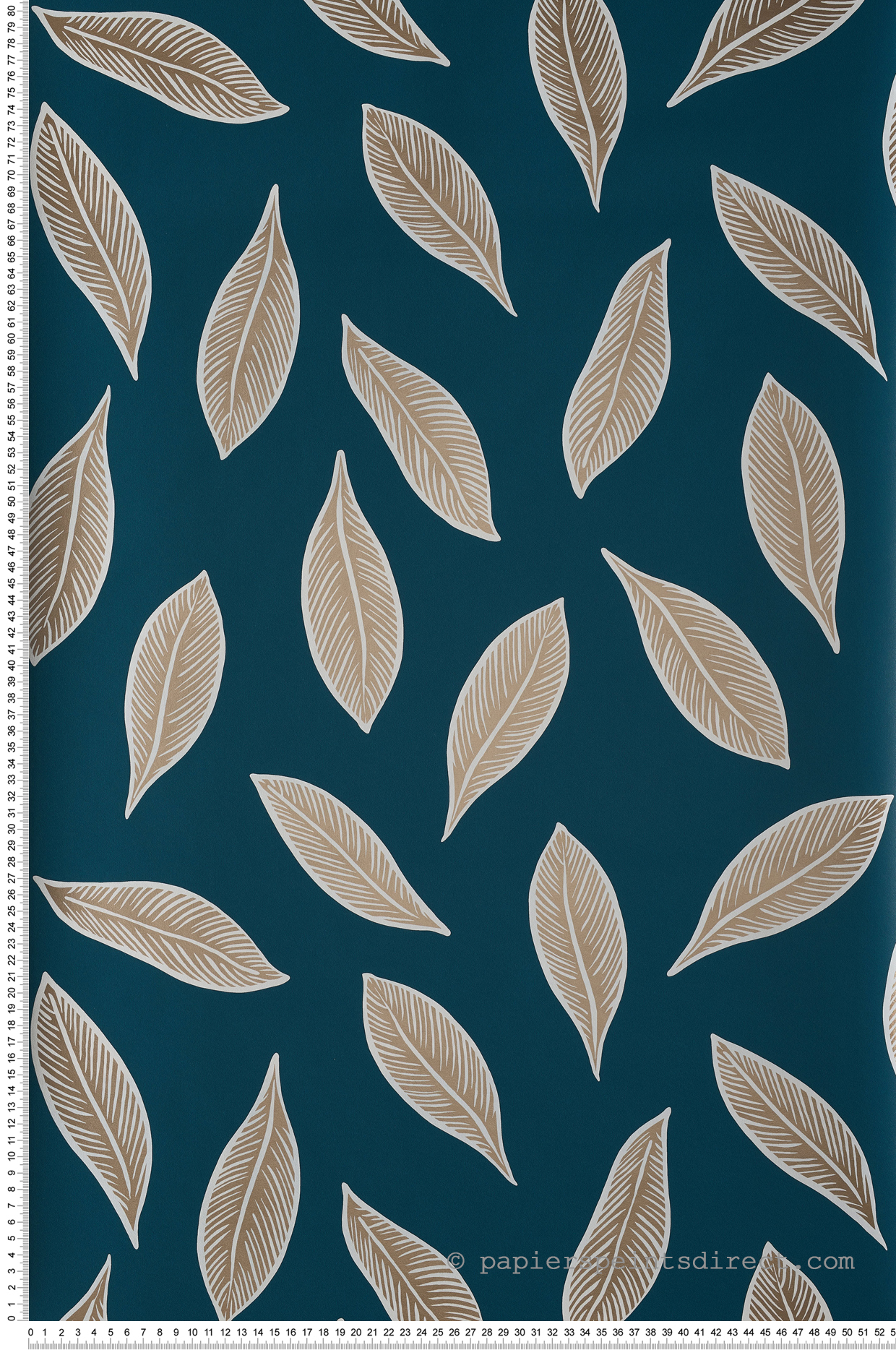Papier peint feuilles Gabon bleu canard/doré - L'odyssée de Casélio | Réf. OYS101446733