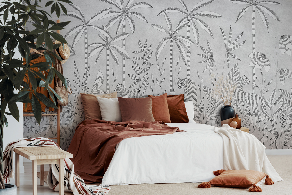 Papier peint panoramique Paradis des Tigres Grisaille A - 1/2/3 - Isidore Leroy