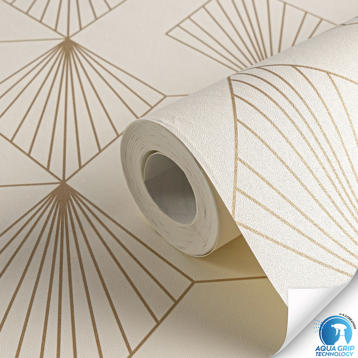 Papier peint préencollé Art Déco Diamond ivoire doré - Designdrop d'A.S. Création ZOOM ROLL | Réf. AS-784941