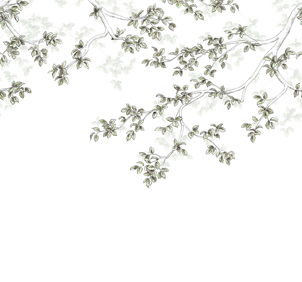 Papier peint panoramique Calming Leaves M vert lichen 300x280 - Wonderwalls de Casadéco | Réf. WDWS89137508