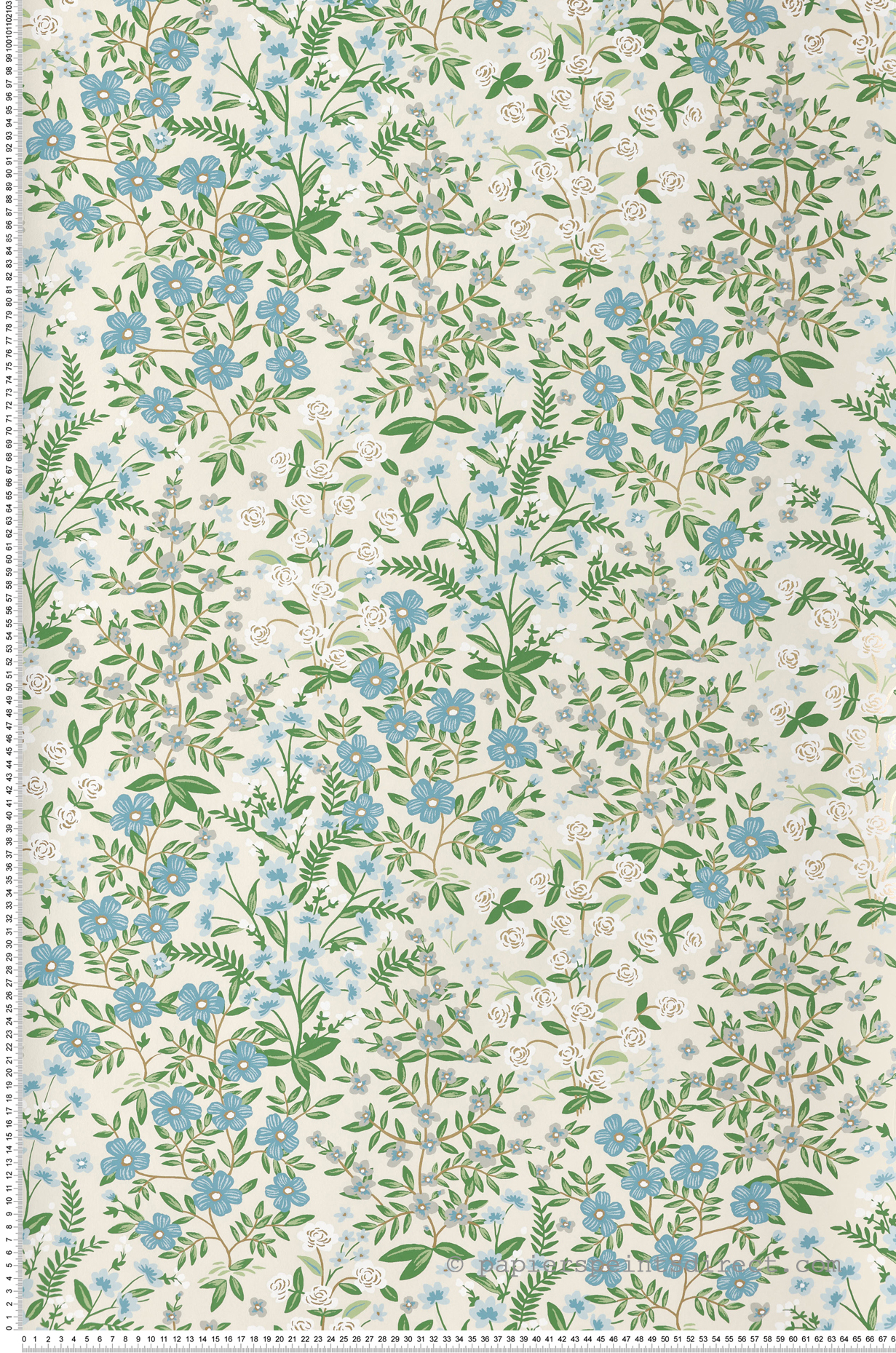 Papier peint Jardin Sauvage Fleuri beige bleu doré - Rifle Paper Co. 2 de York (Initiales) | Réf. INI-RP7375