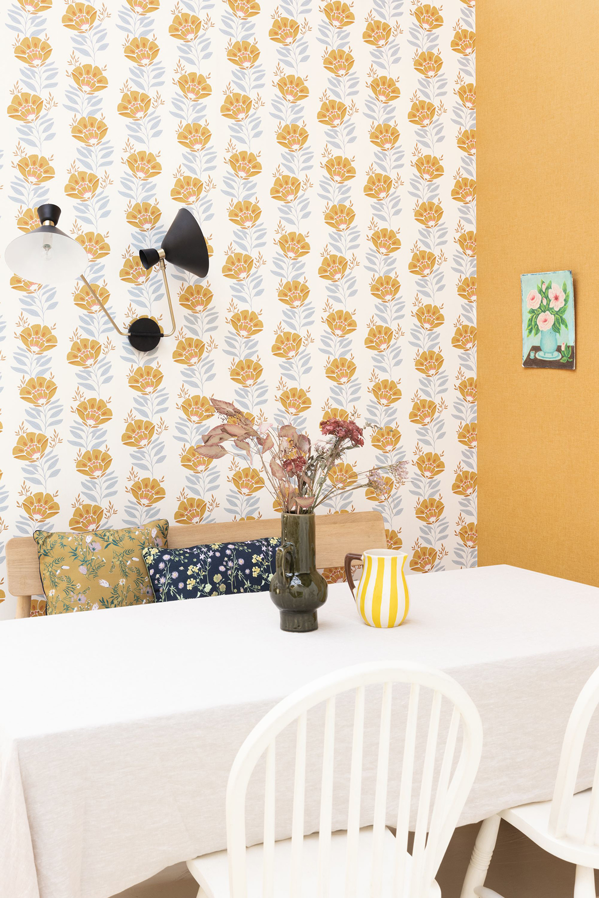 Papier peint Fleur Vagabonde jaune et doré - Bohème de Casélio | Réf. BOM103212266