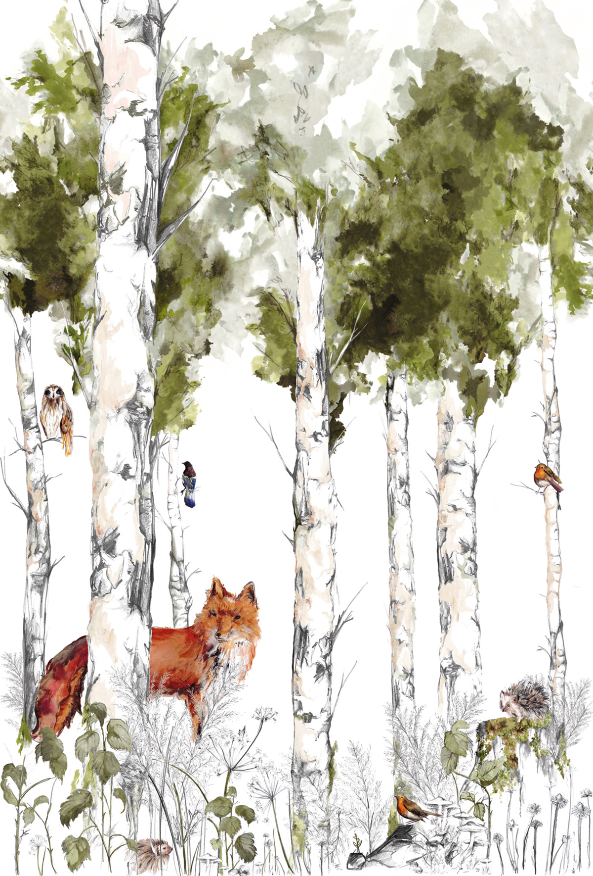 Papier peint panoramique Forêt Sylvania vert - Panoramas de Casamance | Réf. CAS-74941324