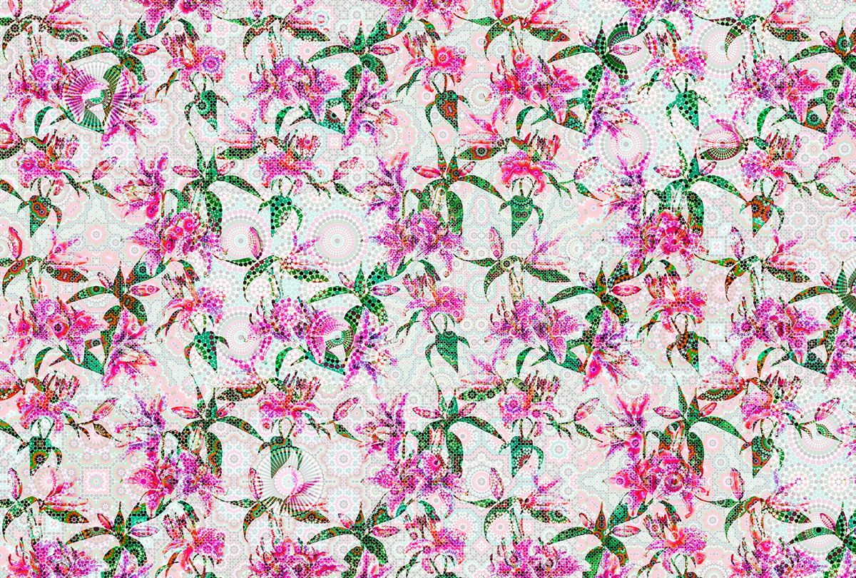 Papier peint panoramique Fleurs Mosaic Lilies 2 - Référence DD110216 - Intissé 200g/m2 - Standard 400 x 270