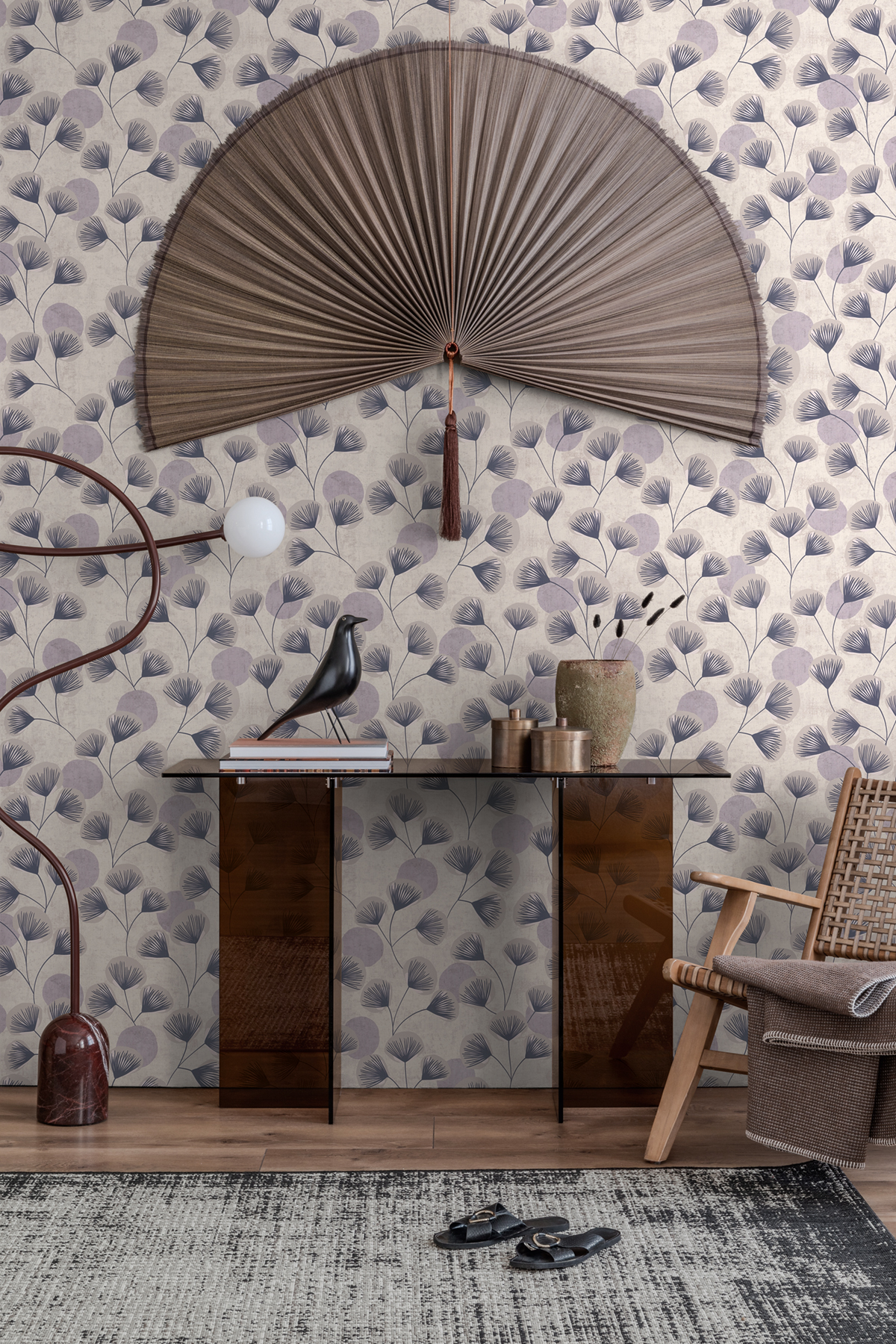 Papier peint Végétal Rétro Aster gris lavande - Nordic Feeling d'A.S. Création