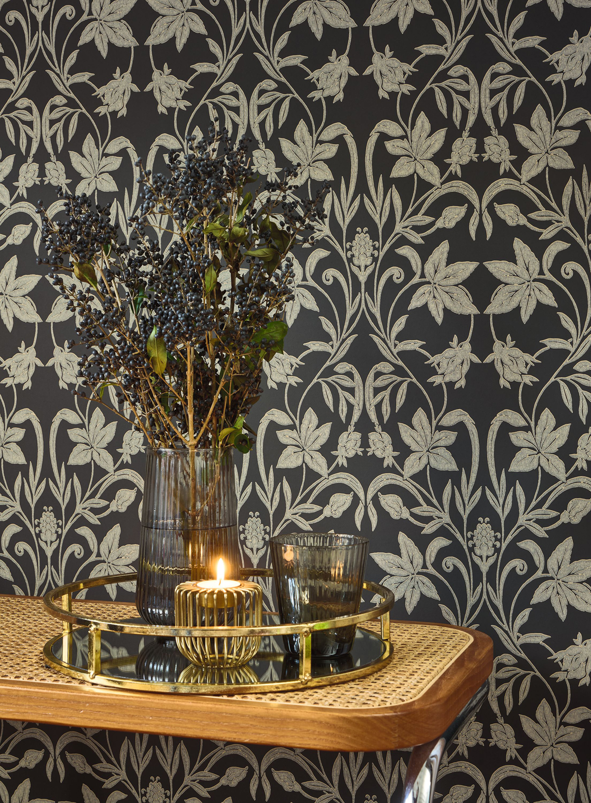 Papier peint Feuille Style Anglais Primrose noir fusain - Heritage de Casadéco AMB2 | Réf. HETA201239371