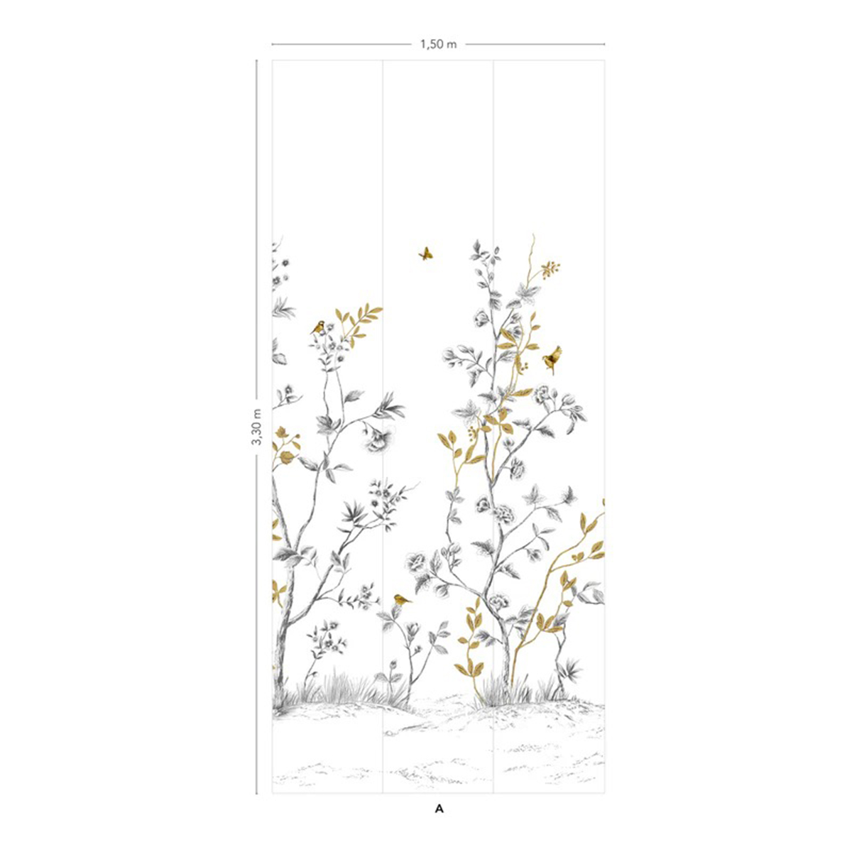 Papier peint panoramique Oiseaux Mésanges Ocre A - 1/2/3 AMBr - Isidore Leroy