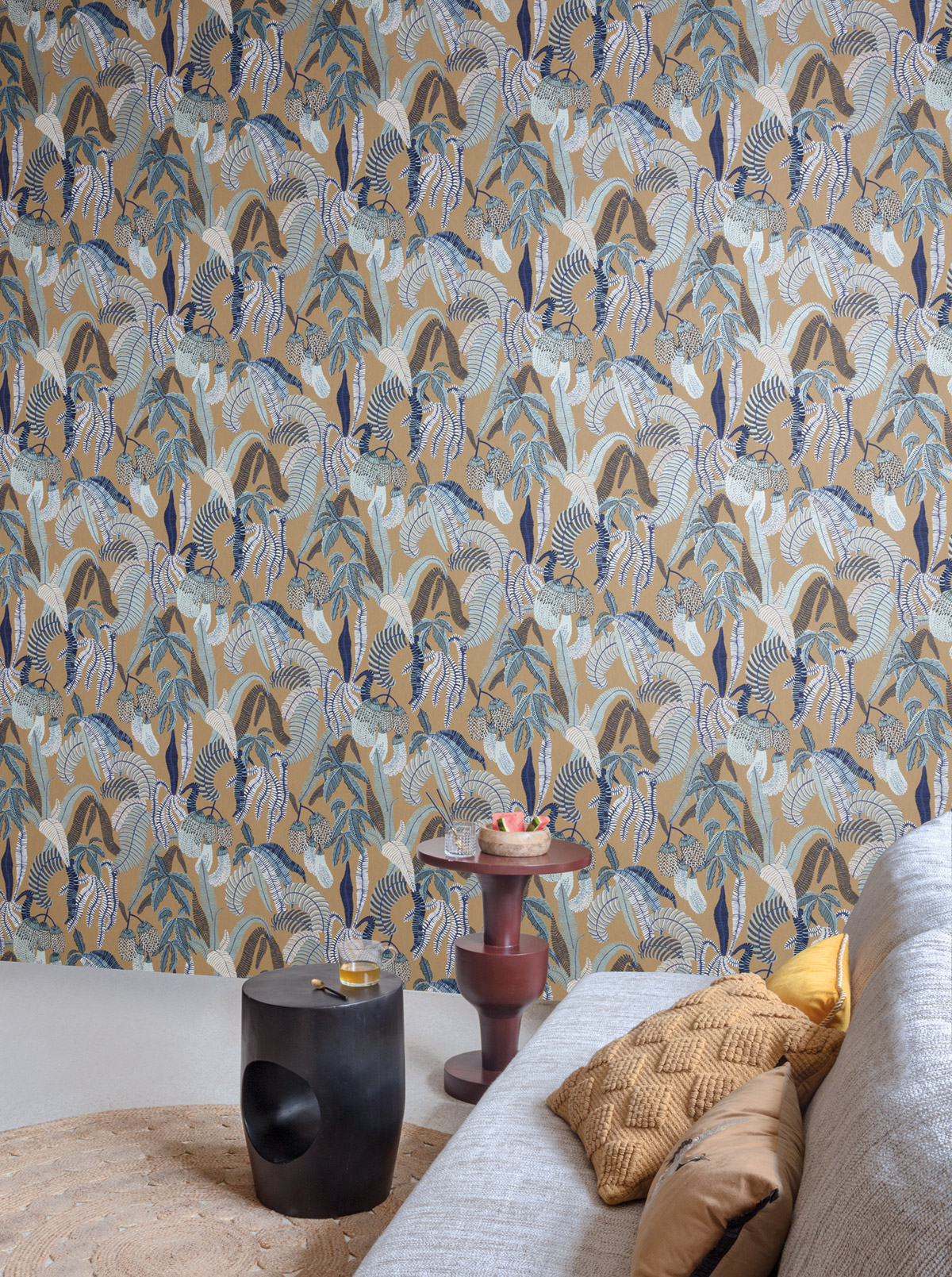 Papier peint Jardin Ninfa bleu métallisé - Romance de Masureel | Réf. MAS-ROM003