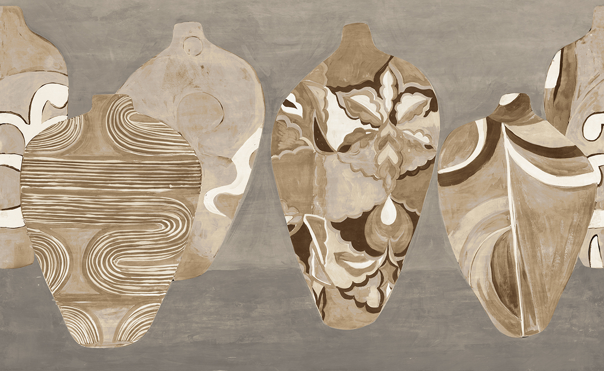 Papier peint panoramique Vase Hiva gris - A, B, C et D H260 - Terra de Masureel | Réf. MAS-DG4HIV103X-260