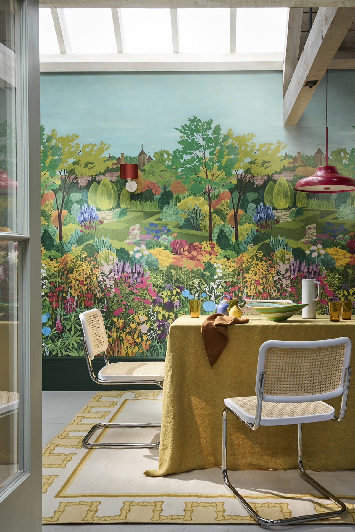 Papier peint panoramique Fleuri Castle Garden Pale Lime - In The Garden de Little Greene AMB2 | Réf. 0234CGPALEL