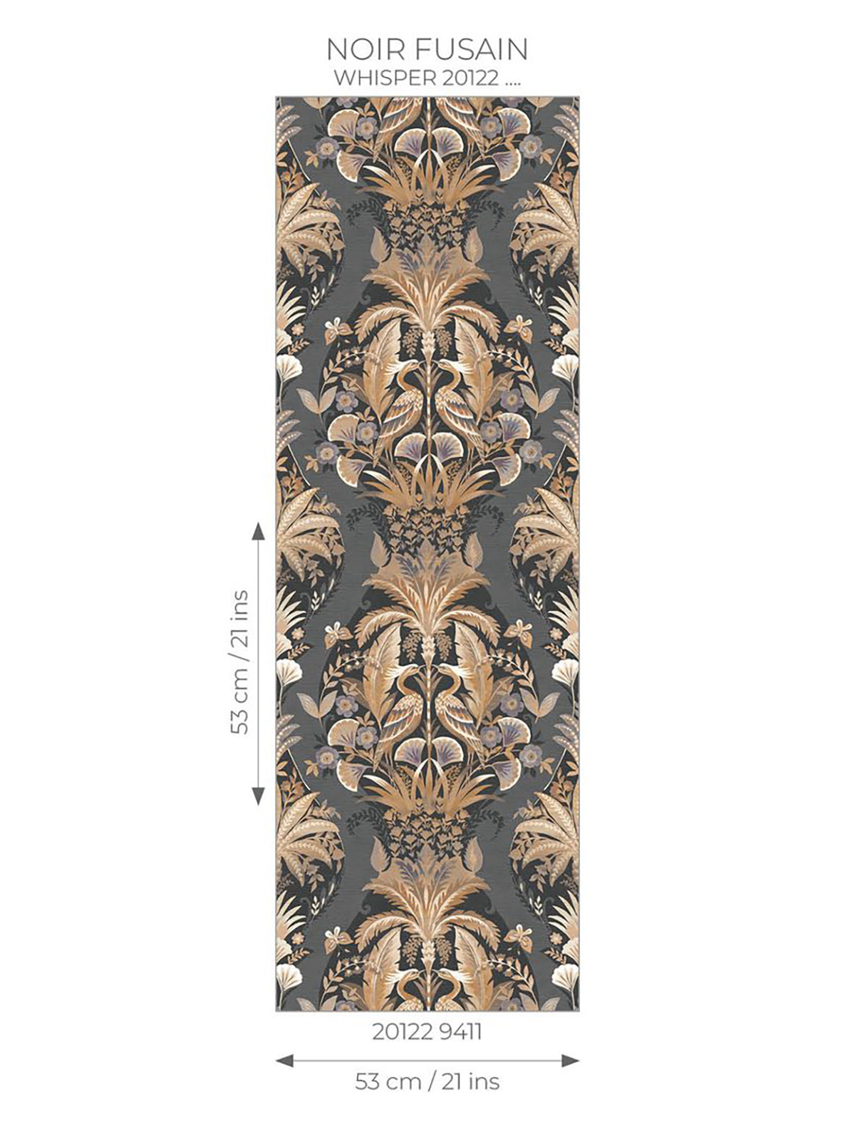 Papier peint Baroque Oiseau Whisper noir fusain - Heritage de Casadéco AMBR | Réf. HETA201229411