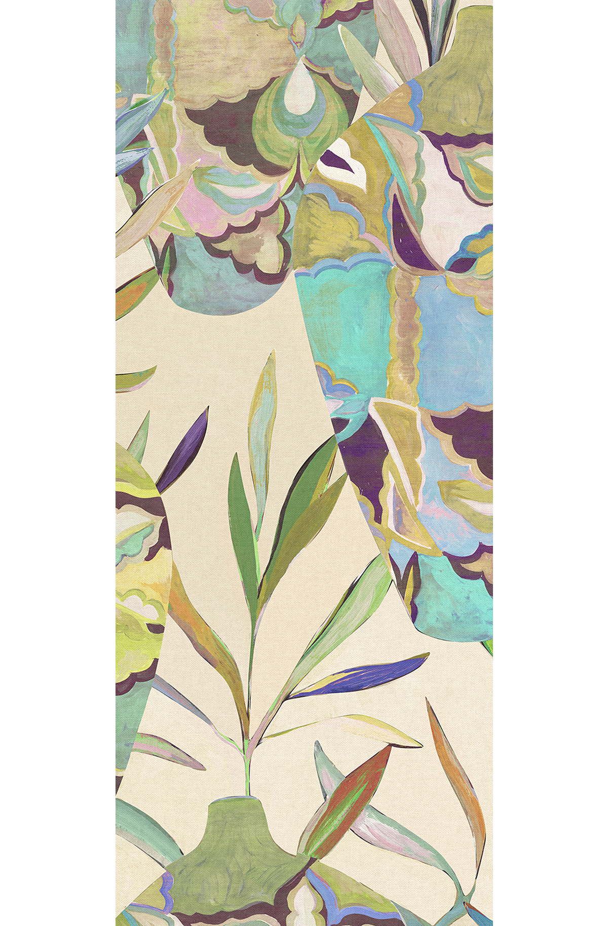 Papier peint panoramique Pot Fleuri Amphor vert - C H260 - Wall Designs IV de Masureel | Réf. MAS-DG4AMP1033-260