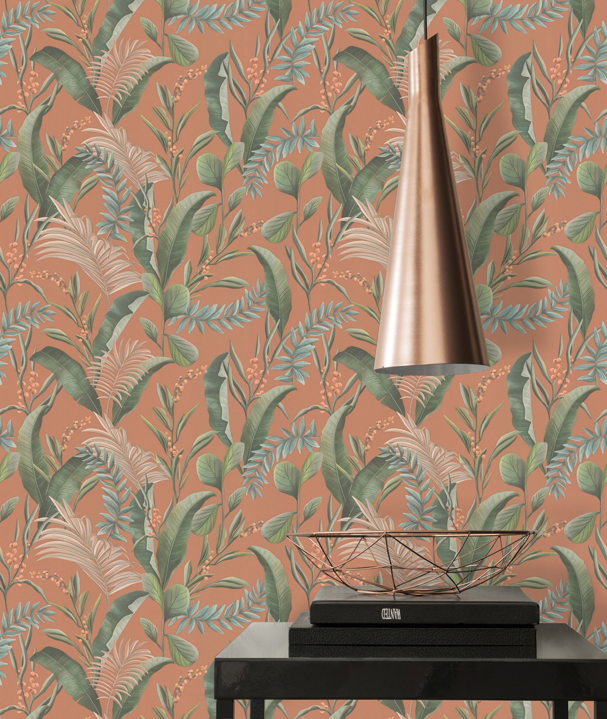 Papier peint Feuille Nature Tropical terracotta vert - Drawn Into Nature de Livingwalls AMB4| Réf. 39436-2