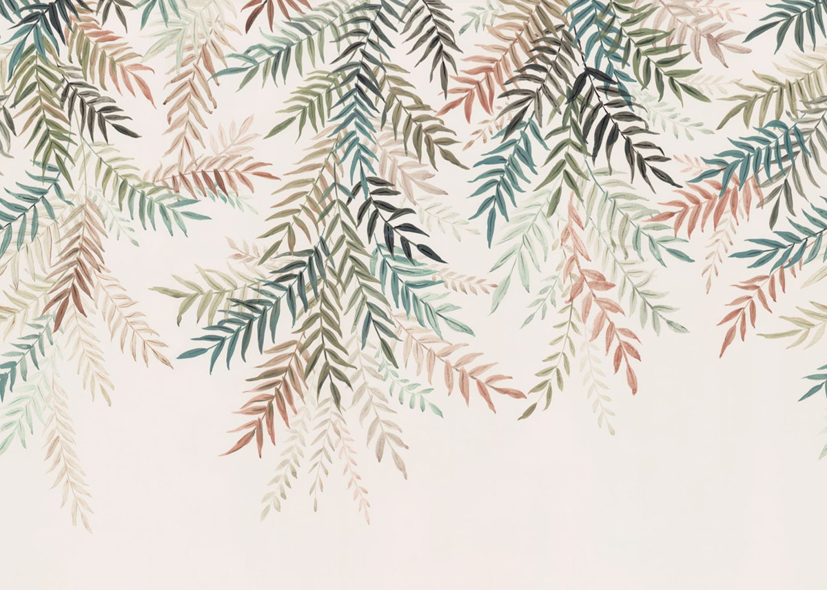 Papier peint panoramique Feuillage Éventail Aquarelle vert - Seasons de Komar